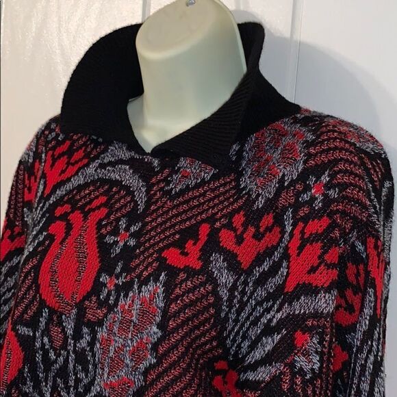 Vtg 80s/90s Venezia red & black acrylic sweater - Picture 2 of 8